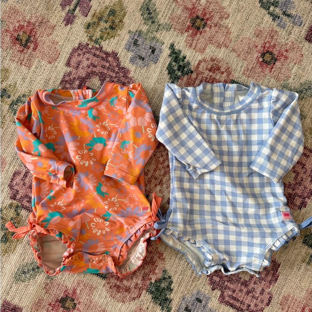 Ruffle Butts floral and gingham Swim Rashguards